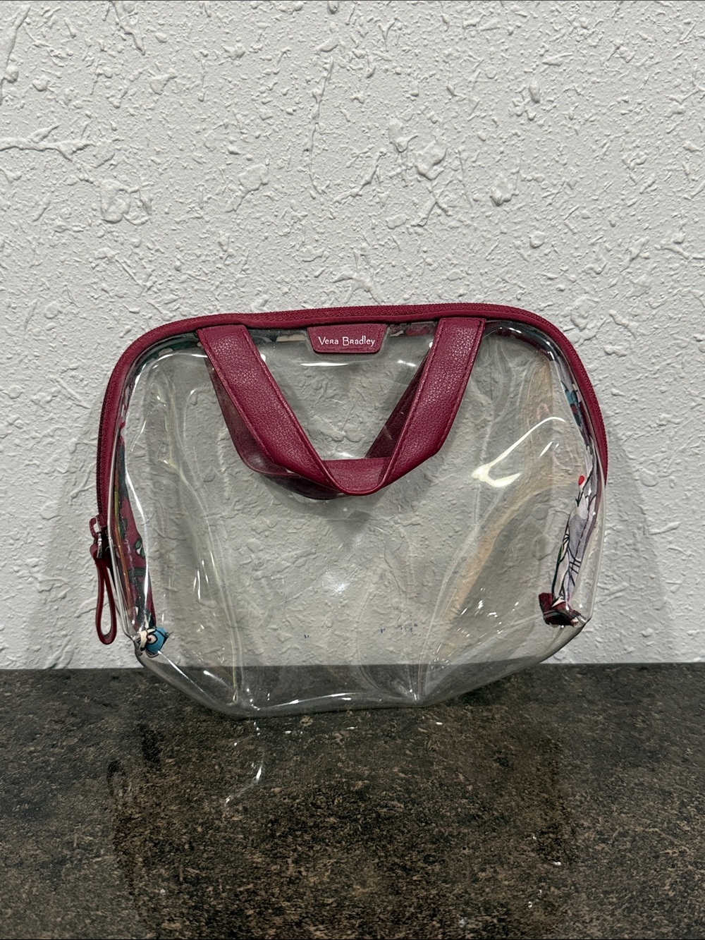 Vera Bradley Clear Cosmetic Bag with Burgundy Trim‎